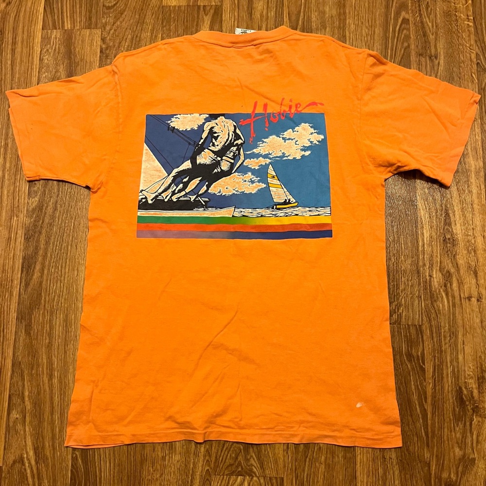 Vintage Hobie Surfing Shirt Men XL Orange Sailing Graphic Tee Made in USA